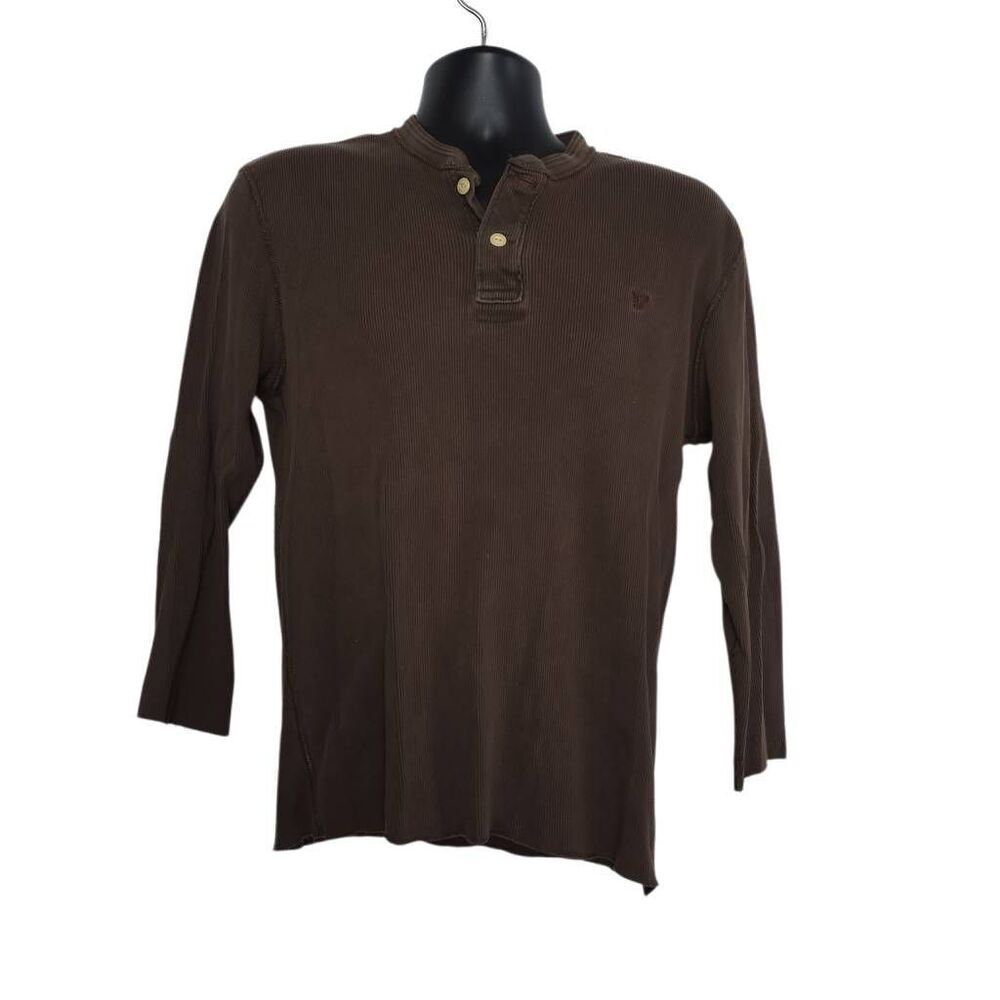 American Eagle Men's Size Large Brown Thermal Knit 3/4 Sleeve T-shirt